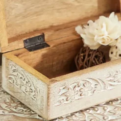 New Kirklands Home washed Floral Carved Wood Boxes, Set of 3 White