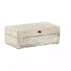 New Kirklands Home washed Floral Carved Wood Boxes, Set of 3 White