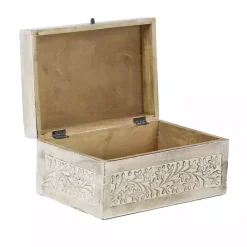 New Kirklands Home washed Floral Carved Wood Boxes, Set of 3 White