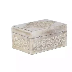 New Kirklands Home washed Floral Carved Wood Boxes, Set of 3 White