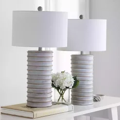 Sale Kirklands Home Whitewashed Gray Ridges Table Lamps, Set of 2 Ivory