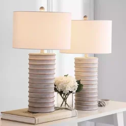 Sale Kirklands Home Whitewashed Gray Ridges Table Lamps, Set of 2 Ivory