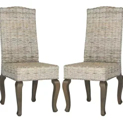 Best Kirklands Home Whitewashed Kubu Rattan Dining Chairs, Set of 2 Ivory