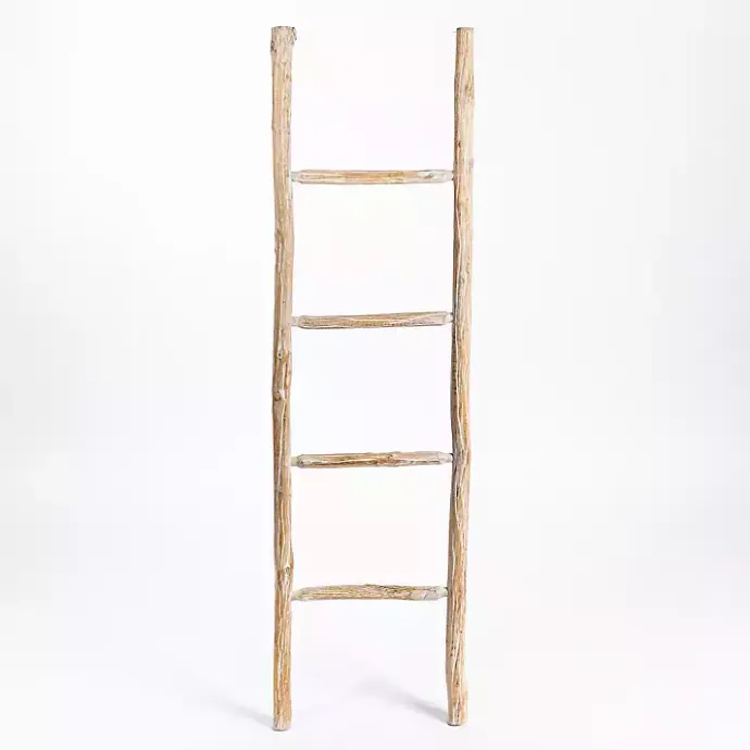 Sale Kirklands Home Whitewashed Natural Wood Leaning Ladder Tan