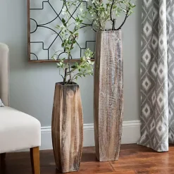 Clearance Kirklands Home Whitewashed Oblong Wooden Vases, Set of 2 Brown