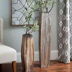 Clearance Kirklands Home Whitewashed Oblong Wooden Vases, Set of 2 Brown