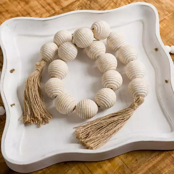 Hot Kirklands Home washed Ribbed Bead Garland White