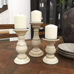 Clearance Kirklands Home Whitewashed Rustic 3-pc. Candle Holder Set