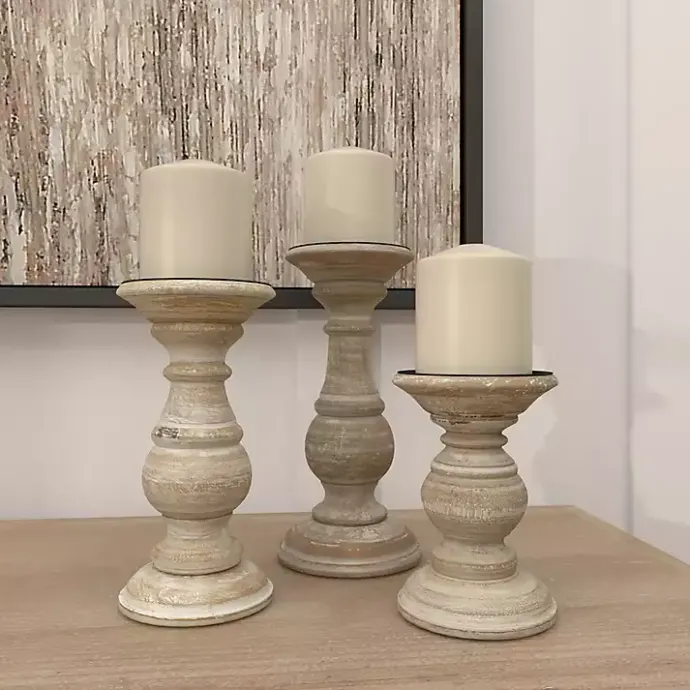 Clearance Kirklands Home Whitewashed Rustic 3-pc. Candle Holder Set