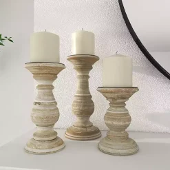 Clearance Kirklands Home Whitewashed Rustic 3-pc. Candle Holder Set