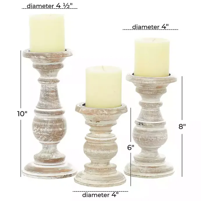 Clearance Kirklands Home Whitewashed Rustic 3-pc. Candle Holder Set