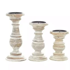 Clearance Kirklands Home Whitewashed Rustic 3-pc. Candle Holder Set