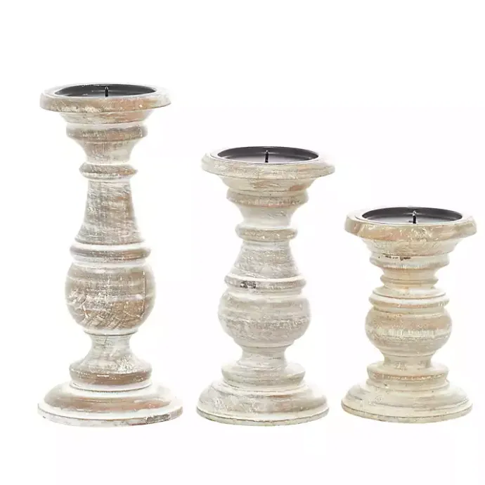 Clearance Kirklands Home Whitewashed Rustic 3-pc. Candle Holder Set