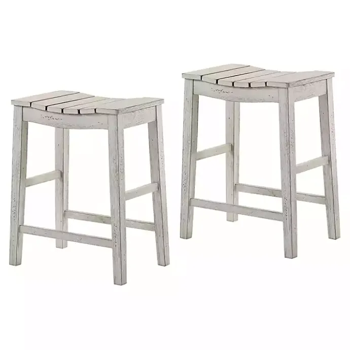 Clearance Kirklands Home washed Saddle Seat Counter Stools, Set of 2 White