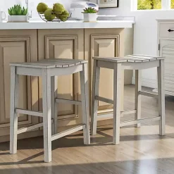 Clearance Kirklands Home washed Saddle Seat Counter Stools, Set of 2 White