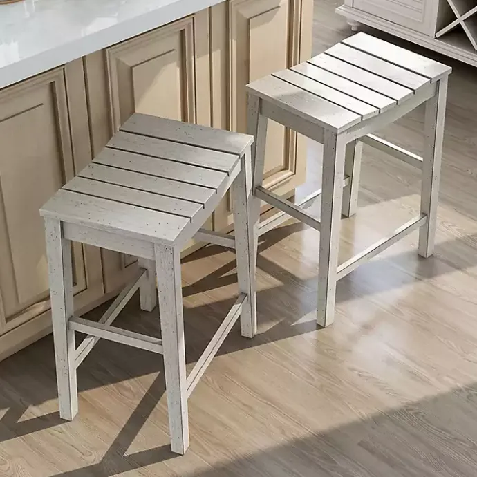 Clearance Kirklands Home washed Saddle Seat Counter Stools, Set of 2 White