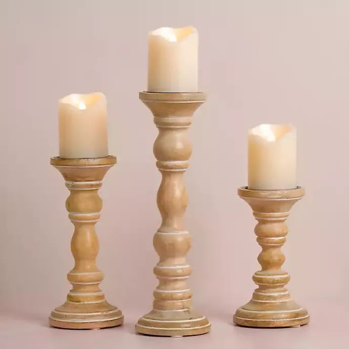 Sale Kirklands Home Whitewashed Spindle Pillar Candle Holder, 8 in.