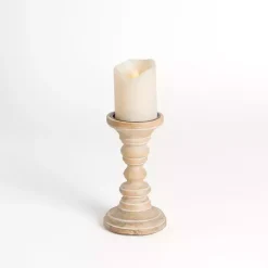 Sale Kirklands Home Whitewashed Spindle Pillar Candle Holder, 8 in.
