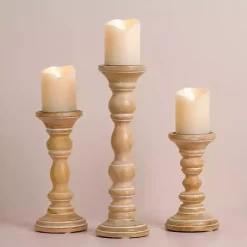 Kirklands Home Whitewashed Spindle Pillar Candle Holder, 10 in.