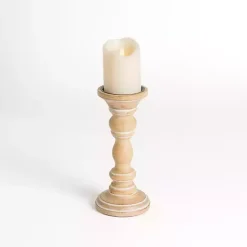 Kirklands Home Whitewashed Spindle Pillar Candle Holder, 10 in.