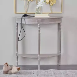 Sale Kirklands Home Whitewashed Wood Half Moon Console Table Brown