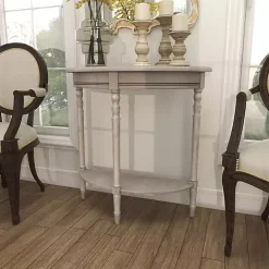 Sale Kirklands Home Whitewashed Wood Half Moon Console Table Brown