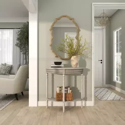 Sale Kirklands Home Whitewashed Wood Half Moon Console Table Brown