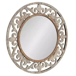 Outlet Kirklands Home washed Wood Round Shavali Mirror White