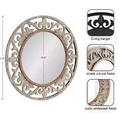 Outlet Kirklands Home washed Wood Round Shavali Mirror White