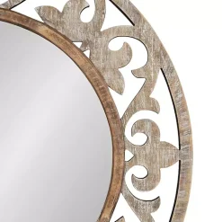 Outlet Kirklands Home washed Wood Round Shavali Mirror White