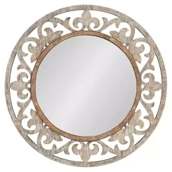 Outlet Kirklands Home washed Wood Round Shavali Mirror White