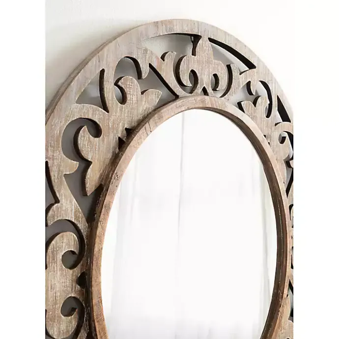 Outlet Kirklands Home washed Wood Round Shavali Mirror White