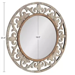 Outlet Kirklands Home washed Wood Round Shavali Mirror White