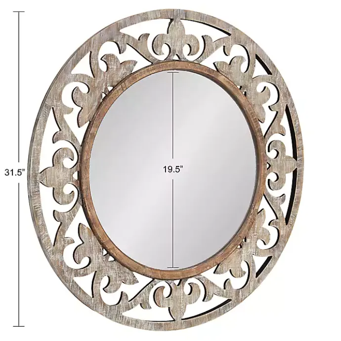 Outlet Kirklands Home washed Wood Round Shavali Mirror White