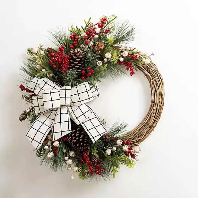 Best Kirklands Home Windowpane Plaid Berry Bow Wreath