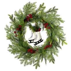 Hot Kirklands Home Winter Skates Christmas Wreath with Red Berries