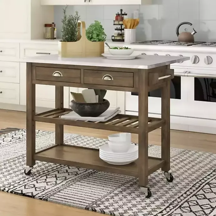 New Kirklands Home Wire Brush Sonoma Drop Leaf Kitchen Island Brown
