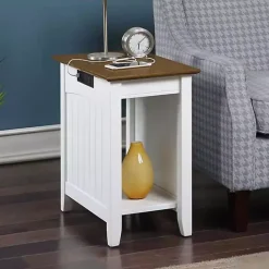 Kirklands Home Wood & Two-Tone Charging Open Accent Table White