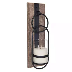 New Kirklands Home Wood and Black Metal Geometric Sconce