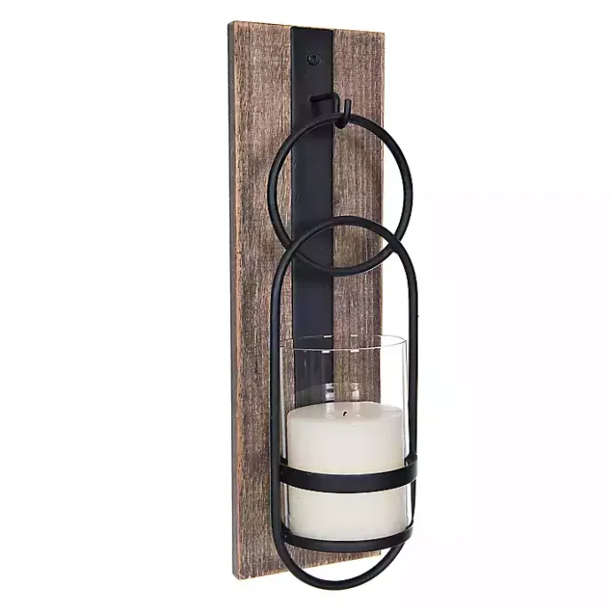 New Kirklands Home Wood and Black Metal Geometric Sconce