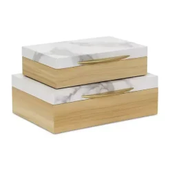 Outlet Kirklands Home Wood and Faux Marble Rectangular Boxes, Set of 2