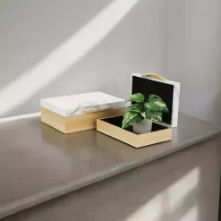 Outlet Kirklands Home Wood and Faux Marble Rectangular Boxes, Set of 2