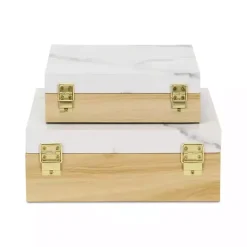 Kirklands Home Wood and Faux Marble Square Boxes, Set of 2