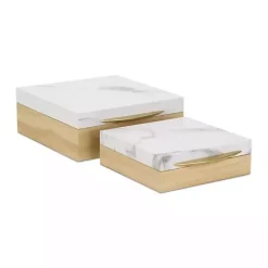 Kirklands Home Wood and Faux Marble Square Boxes, Set of 2