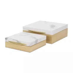 Kirklands Home Wood and Faux Marble Square Boxes, Set of 2