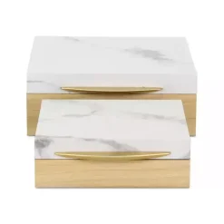 Kirklands Home Wood and Faux Marble Square Boxes, Set of 2