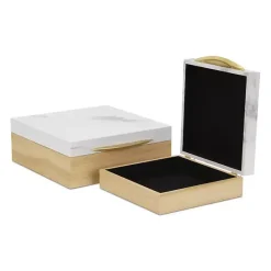 Kirklands Home Wood and Faux Marble Square Boxes, Set of 2