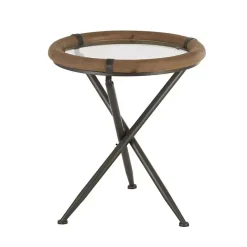 Outlet Kirklands Home Wood and Glass Round Tripod Accent Table Brown