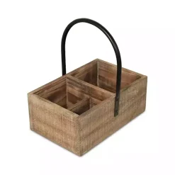 Clearance Kirklands Home Wood and Metal Center Handle 3-Compartment Caddy Tan