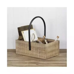 Clearance Kirklands Home Wood and Metal Center Handle 3-Compartment Caddy Tan